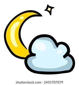 Moon, Star and Cloud Hand Drawn Doodle Icon