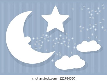 moon, star and clouds