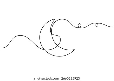 Moon and star continuous one line drawing minimalist style crescent night outline vector illustration