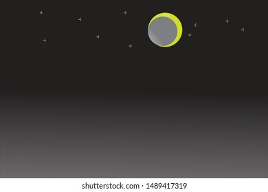 moon and star in the dark sky