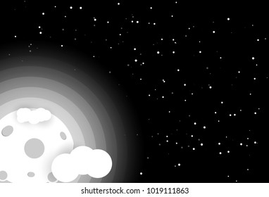 Moon, star dust with cloudy on space galaxy flat design background