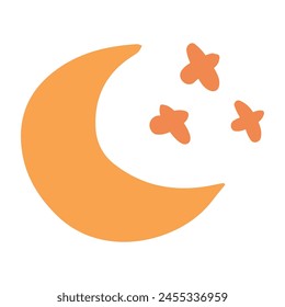 moon star flat style doodle on white background.