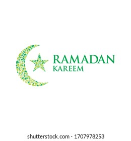 Moon and Star with green leaves shaped ornament. Ramadan Kareem vector background illustration.