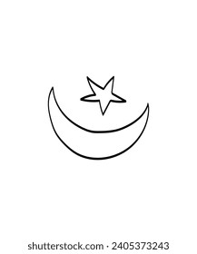 moon and star hand draw icon, vector best line icon.