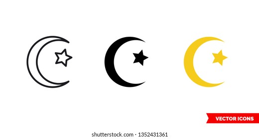 Moon star icon of 3 types: color, black and white, outline. Isolated vector sign symbol.