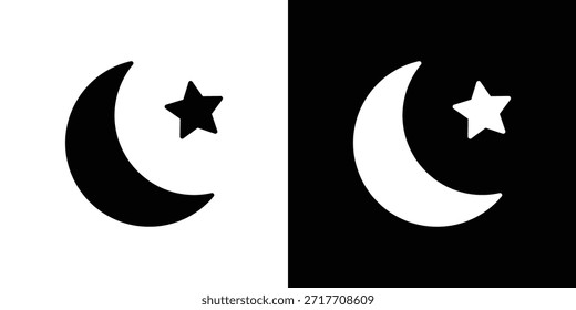 Mond- und Sternsymbol schwarzes flaches Piktogramm. Für Grafik- und Webdesign.