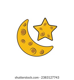 Moon and star icon characters. Moon and stars characters white background. Cute moon and stars. Moon and stars sticker characters.