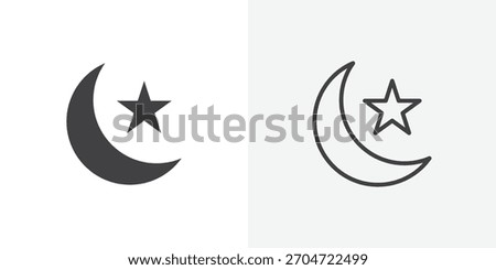 Moon and star icon. collection of editable stroke line and solid flat styles.