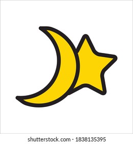 Moon And Star Icon Color Design Vector Template illustration
