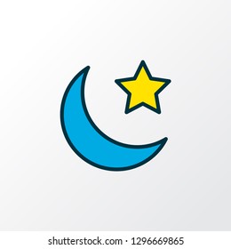 Moon with star icon colored line symbol. Premium quality isolated night element in trendy style.