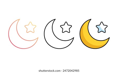 Moon And Star Icon Design mit weißem Hintergrund Stock Illustration