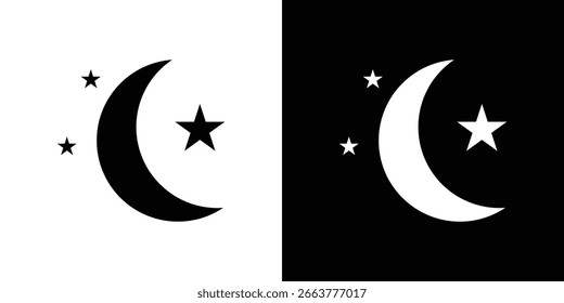 Ícone de lua e estrela ilustração em estilo plano. ícone modelo cor editável.