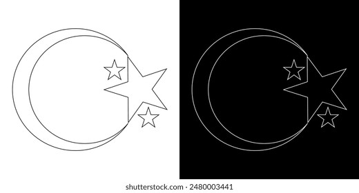 Moon and Star icon illustration on white and black background.