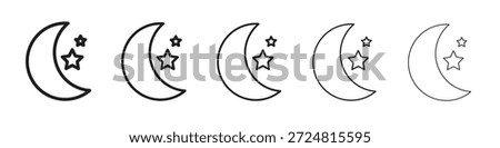 Moon and star icon linear symbols vectors. Editable stroke set