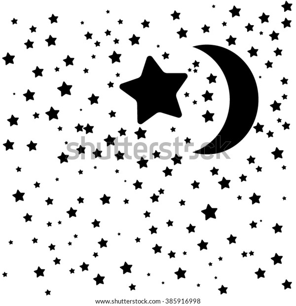 moon star\
icon.  night sky with stars and moon. vector illustration. Space\
landscape with silhouette crescent\
moon