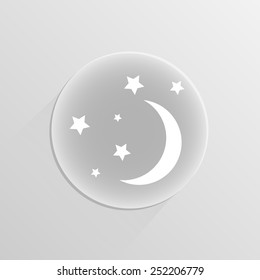 moon star icon on a white button with shadow 