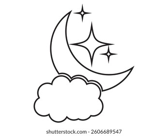 moon and star icon on white background.