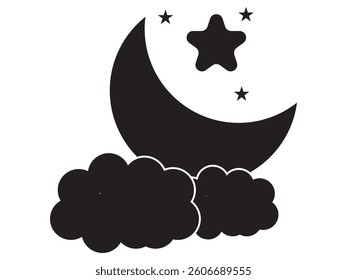 moon and star icon on white background.