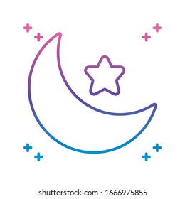 Icono de luna y estrella sobre fondo blanco, estilo de línea de degradado, ilustración vectorial