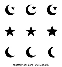 moon and star icon set, black color, perfect icon