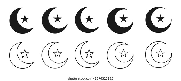 moon and star icon set vector illustration isolated on white background.