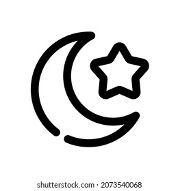 Moon and star icon, simple vector line style, editable stroke