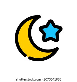 Moon and star icon, simple vector outline color style