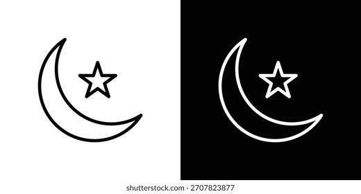 Moon and star icon symbol in thin line, outline and stroke style for apps