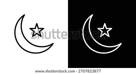 Moon and star icon symbol in thin line, outline and stroke style for apps