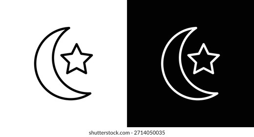 Mond- und Sternsymbol in dünnen Strichen und flachen Stil.