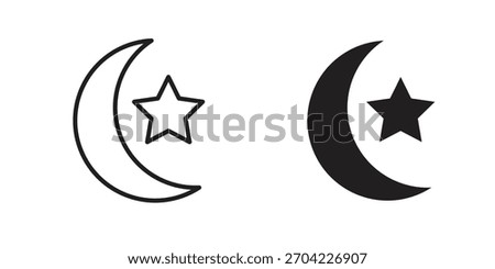 Moon and star icon in thin stroke and flat style.