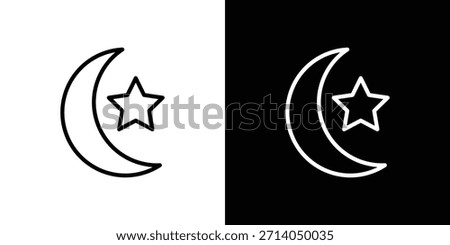 Moon and star icon in thin stroke and flat style.