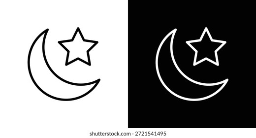 Mond und Stern Symbol in trendigen Strich dünn linear Stil.