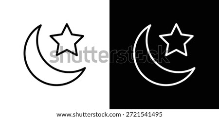 Moon and star icon in trendy stroke thin linear style.