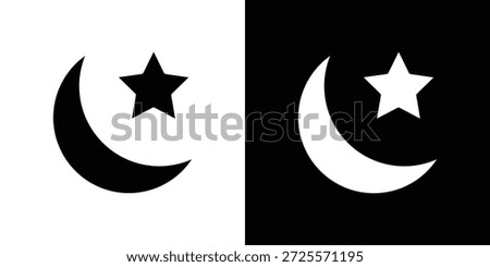 Moon and star icon in trendy stroke thin linear style.