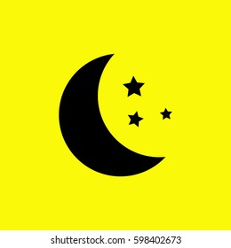 Moon, star Icon vector. Black icon and yellow