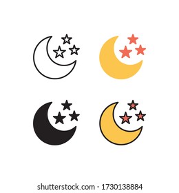 moon and star icon vector with different style design. isolated on white background