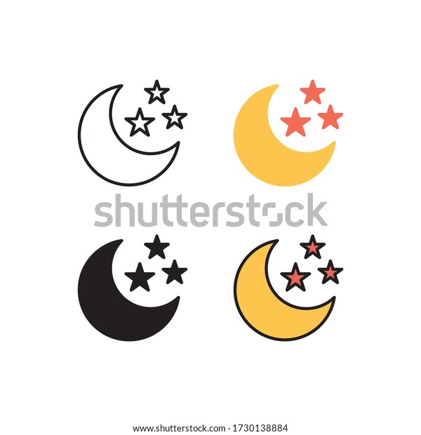 moon and star icon vector with different style\
design. isolated on white\
background