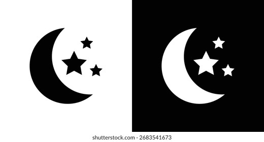 Gráficos de Vector de íconos de luna y estrella. Conjunto de Vector negro sólido plano