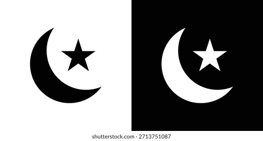 Lua e ícone de estrela. Ilustração vetorial. Silhueta em preto