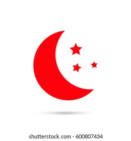 Moon star icon vector. Red icon and gray shadow