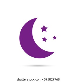 Moon star icon. Violet icon and gray shadow 
