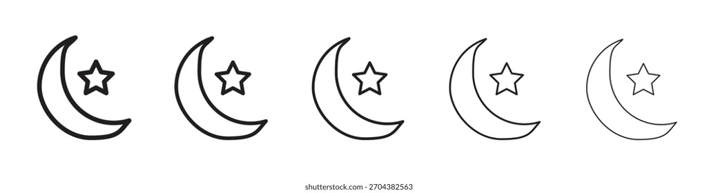 Icono de la luna y de la estrella Negro lineal en negrita y trazos finos