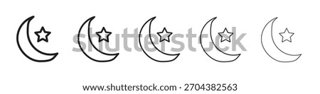 Moon and star iconBlack linear bold and thin strokes set