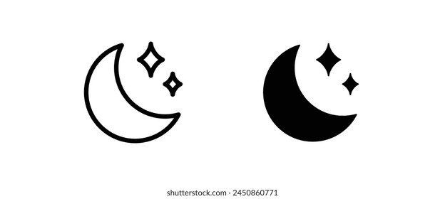 moon and star icons button, vector, sign, symbol, logo, illustration, editable stroke, flat design style isolated on white linear pictogram