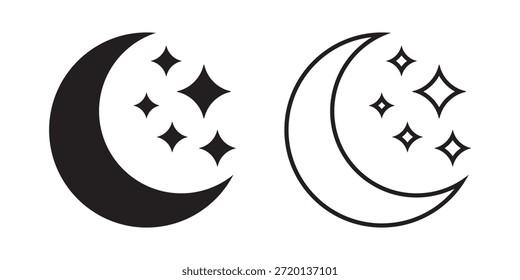 Iconos de la luna y de la estrella, cielo nocturno y símbolos del sueño