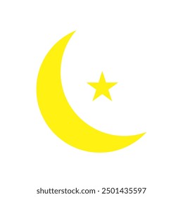 Moon and star icons. Vector illustration of yellow isolated on white background.