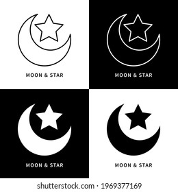 Moon and Star Islamic Icon Logo. Crescent Background Vector Symbol Illustration