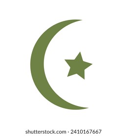 Moon and star islamic icon vector illustration silhouette isolated on square white background. Simple flat minimalist cartoon art styled drawing.