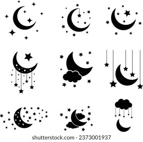 Moon and Star Isolated on White Background